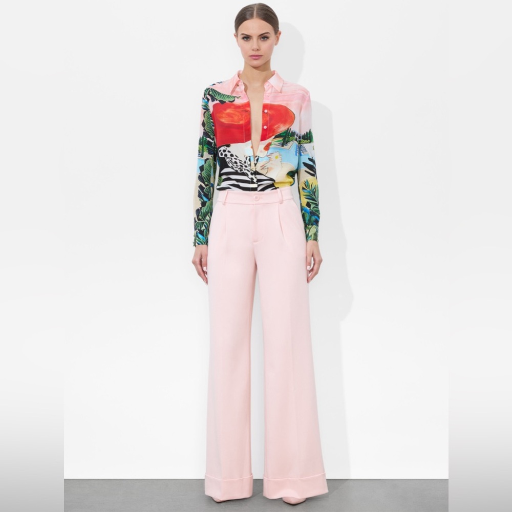NWT Alice + Olivia Willa Silk Top In Palm Beach - Picture 2 of 10